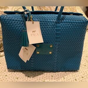 Paca Teal Woven Tote Bag - Stylish Everyday Carry